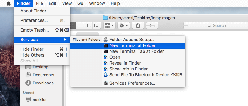 Open folder in terminal mac
